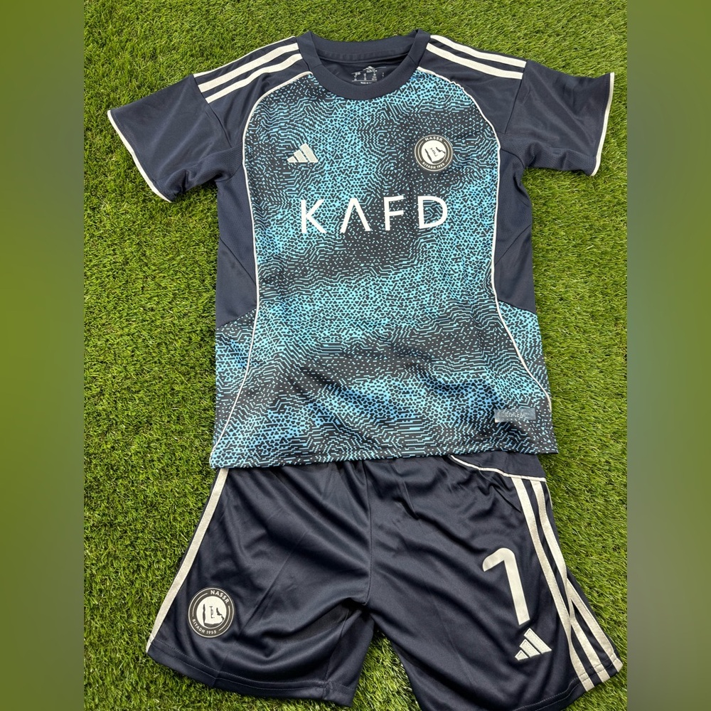 Ronaldo Al Nassr Kids Navy Blue Soccer Jersey Set